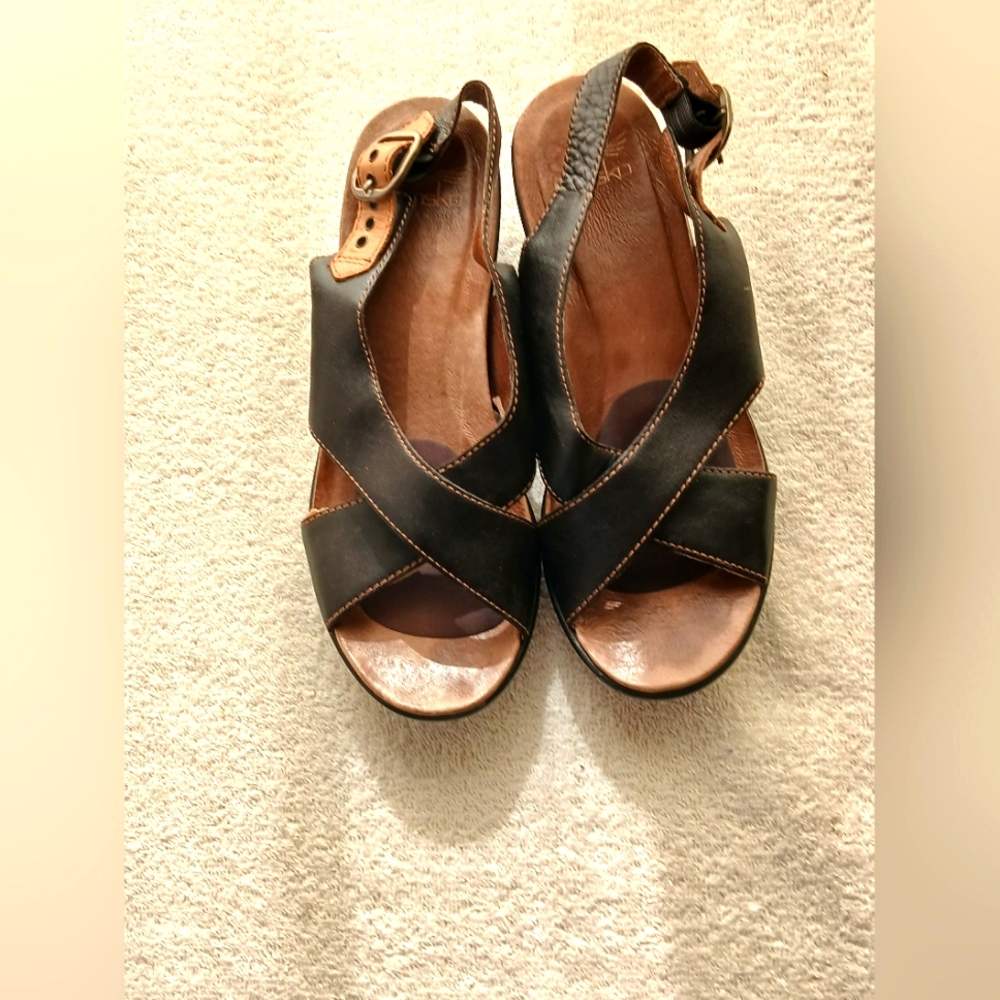 Dansko Black Leather Crisscross Slingback Sandals